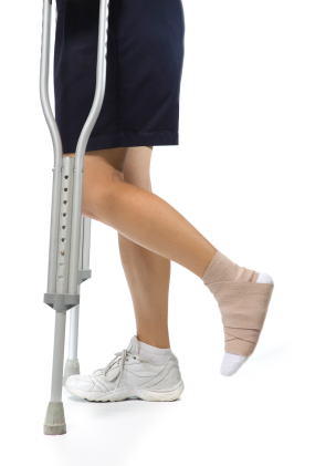Woman on crutches with ankle sprain