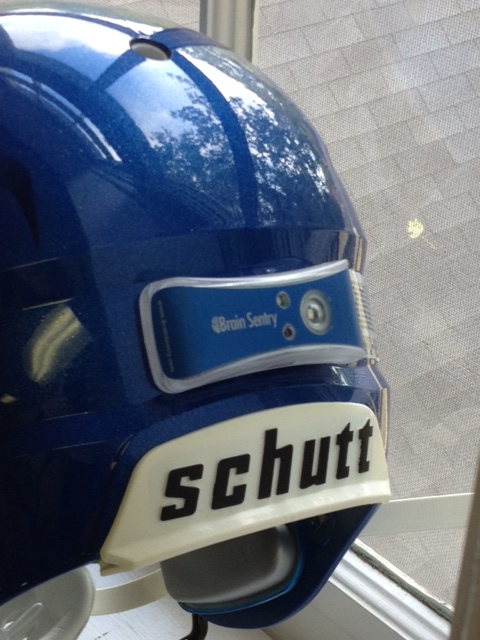 Brain Sentry impact sensor on Newcastle High School football helmet