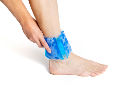 Applying chemical ice pack to ankle