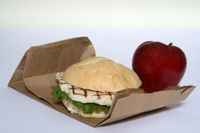 Grilled chicken sandwich and apple