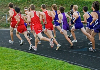 Long distance runners on track