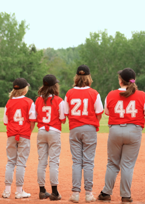 Group of girls playing baseball
