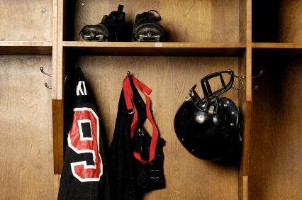 Football gear in locker