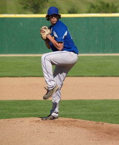 Baseball pitcher in windup