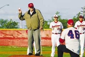 John A. Suren throws out first pitch at field named for him