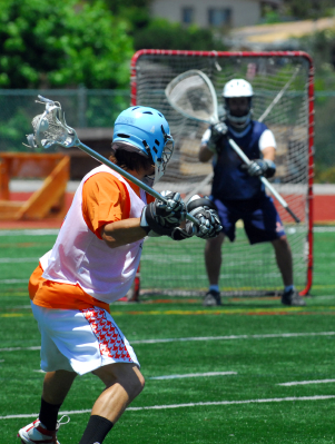 Lacrosse player shooting on goal