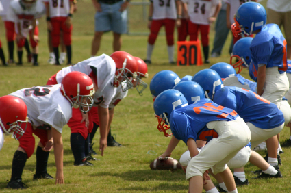 Youth football game line of scrimmage
