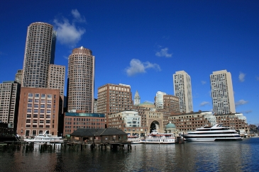 Boston harbor skyline with Rowes Warf